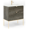 32" Modern Bathroom Vanity Set | Aspen Charred Oak Wood Gold handle and legs