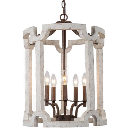 LNC Coastal 5-Light Distressed White Lantern Wood Chandelier