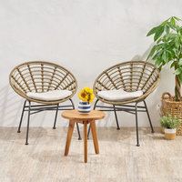 Mignon Outdoor 2 Seater Acacia Wood Chat Set, Light Brown/Beige/Natural Finish