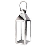 Serene Spaces Living - Square Stainless Steel Lantern, in 3 Sizes & 2 Colors, Silver, Medium - Simplicity at its best, the square shape and beautiful silver finish gives the lantern a vintage feel, whereas, clear glass panes and simple latches keep it looking minimal and modern making it perfect for various décor styles like modern, vintage, rustic, beach, or farmhouse. Each lantern is solidly constructed of stainless steel and tempered glass and narrows at the crown top to a looped handle. Works well both indoor and outdoor in dry conditions. Place a 3" Diameter by 6" Tall candle of your choice inside the lantern to illuminate your space in a soft and serene glow. Or fill it with a collection of beautiful things to create a stunning display. Use them to line your wedding aisle, decorate stairs, create a centerpiece for parties, display on a countertop or coffee table, or light up your outdoor space with flickering light. Pair different sizes together for extra flair. Sold individually, the lantern measures 6" Diameter & 16.5" Tall. You can count on quality, design, and manufacturing when you order from Serene Spaces Living products, where we curate everything with love.