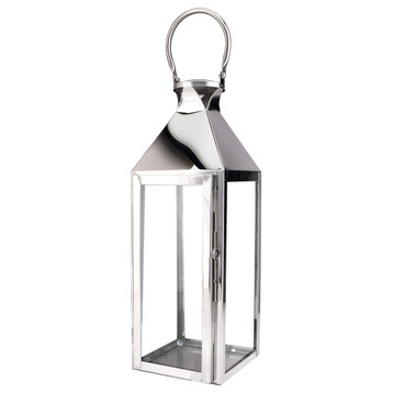 Square Stainless Steel Lantern, in 3 Sizes & 2 Colors, Silver, Medium
