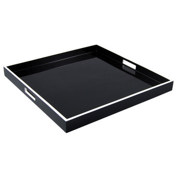 Lacquer Large Square Tray, Black and White