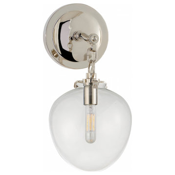 Katie Bathroom Wall Sconce, 1-Light, Acorn, Polished Nickel, Clear Glass, 13.5"H