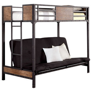 Wooden Metal Twin Futon Base Bunk Bed, Industrial Bunk Bed Twin Over Full