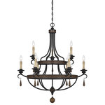 Savoy - Savoy 1-8902-9-41, Kelsey 9 Light Chandelier - Softly curved black metal, blackened brown Durango finish accents and realistic cream drip candle covers come together to make the warm, rustic and comfortably elegant Kelsey 9-light chandelier from Savoy House. Use it for a bedroom, kitchen, family room, living room, office, dining room or entryway chandelier. Its timeless styling, earthy color palette and modest details make it an excellent interior lighting choice for just about any room and many types of dcor, including traditional, transitional, rustic and French country. Beautifully designed and finely crafted with quality components right down to the polyresin finial and pendalogues, this lovely two-tier chandelier will provide countless years of enjoyment  and compliments.