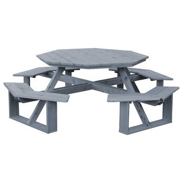 Cedar Octagon Picnic Table with Attached Benches, Gray Stain