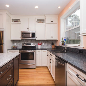 White Kitchen Cabinet and Maple Island Remodel