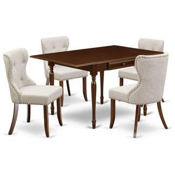 East West Furniture Monza 5-piece Wood Table and Dining Chair Set in Mahogany