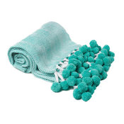Aqua Herringbone Pom-Pom Throw