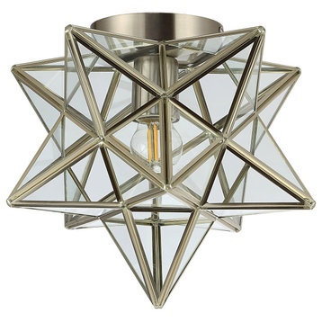 Stella Moravian Star Metal/Glass LED Flush Mount, Nickel, Flush Mount