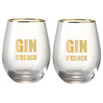 PARLANE - Set of Two Gold "Gin O'Clock" Glasses - Celebrate cocktail hour in style with this pair of gold gin glasses engraved with the slogan 'Gin O'Clock'.