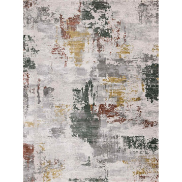 London Collection Gray Yellow Green Abstract Area Rug, 7'10"x10'6"