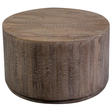 Drum Mango Wood Round Coffee Table - Gray Wash.