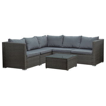 Vaira 6-Piece Outdoor Conversation Set, Sectional Sofa With Table, Gray