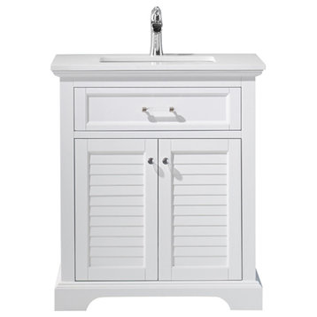 Lorna Vanity With Composite Carrara White Stone Countertop, White, Without Mirro