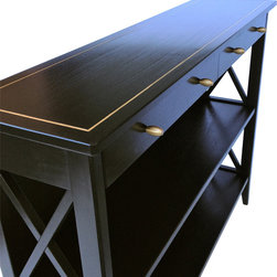 Ebony Hall Table with Brass Inlay and Pulls - Console Tables