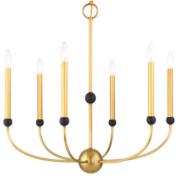 Livex Lighting 46316 Cortlandt 6 Light 28"W Candle Style - Natural Brass with