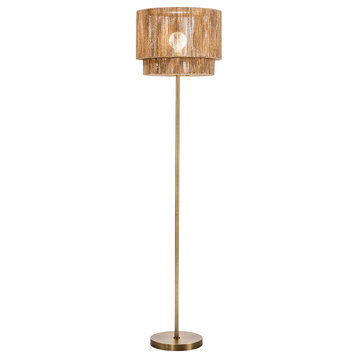 Modern Home Soho Jute Golden Brass Floor Lamp w/Natural Jute Rope Shade