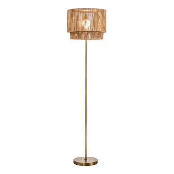 3000K Warm White Modern Designer Style 5 Way Gold Floor Lamp with Pink Dome Shades Complete with 4w LED Golfball Bulbs