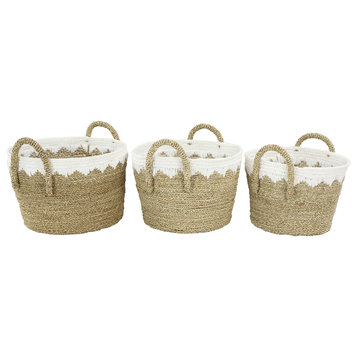 Set of 3 Brown Sea Grass Natural Storage Basket, 17", 16", 14"