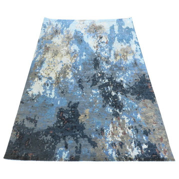 6x9 Handmade Gray Blue Modern Abstract Oriental Rug Wool