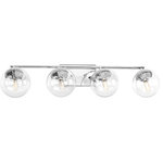 Progress Lighting - Progress Lighting Mod 4-Light Bath - Giving a nod to the space age with mid-century modern appeal, Mod features a sleek linear frame in a Polished Chrome finish. Clear, spherical glass shades offer the perfect focal point for vintage bulbs or reflector-style globes. This four-light fixture can be used in the bath and vanity works with wide variety of styles.