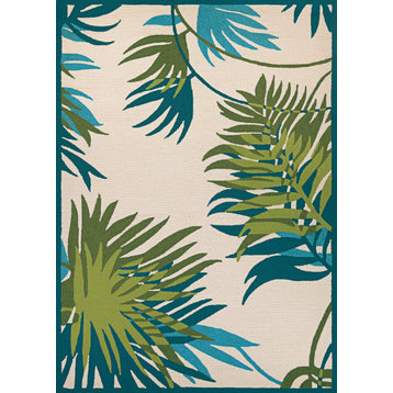Couristan Covington Jungle Leaves Ivory-Forest Green Round Rug 7'10"x7"10"