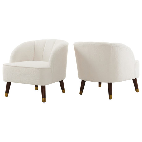 GDF Studio Veneras Velvet Barrel Club Chairs, White, Set of 2