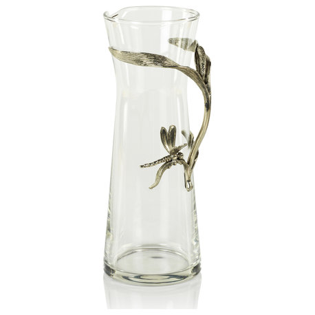 Dragonfly on Stalk Pewter & Glass Pitcher