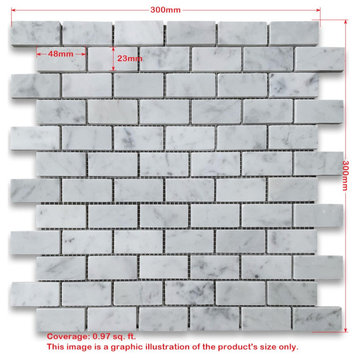 Thassos White Marble 1x2 Brick Subway Mosaic Tile Honed, 1 sheet