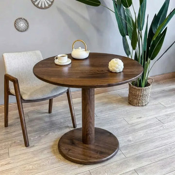 Aven Round Walnut Dining Table | Solid Wood Modern Pedestal Design