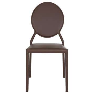 Racey 37" Round Back Leather Side Chair, Brown