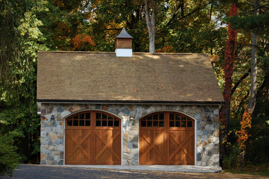 Garage - small traditional detached two-car garage idea in New York