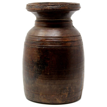 Large Rustic Vintage Solid Wood Jug Vase, 16" Vessel Antique Reclaimed Carved