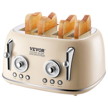VEVOR 4 Slice Stainless Steel Toaster Cancel Defrost Bagel with Removable Crumb