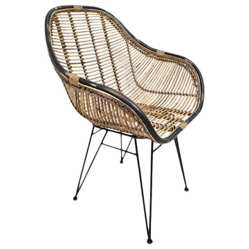 Modern Black and Rattan Dining Chair