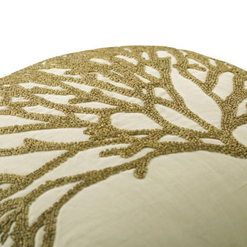Ivory 24"x24" Pillow Cover, Linen, Sea Creatures, Gold Forest