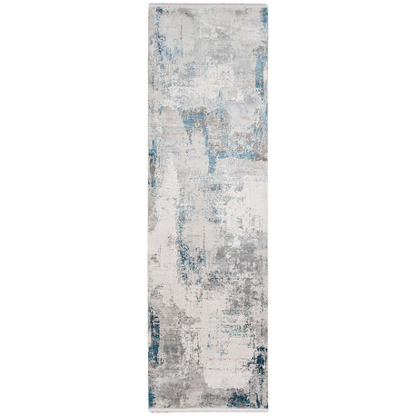 Amer Venice Gray-Silver Abstract Runner Rug, 3'x9'10"