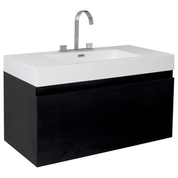 Mezzo Black Modern Bathroom Cabinet With Integrated Sink