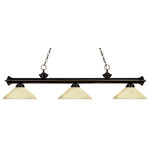 Z-Lite - Riviera 3 Light Billiard, Bronze With Golden Mottle Glass - Finished in bronze this three light bar fixture uses angle golden mottle glass shades to create a contemporary look with a timeless quality to it. This fixture would be perfect for the game room or any other room of the house where a touch of under stated sophistication is needed.andnbsp