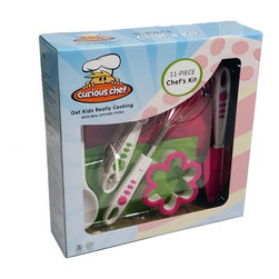 Curious Chef TCC50186 11-Piece Kids' Chef Kit, Pink/Green - Bakeware Sets
