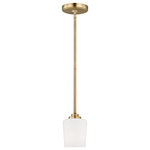 Generation Lighting - Windom Mini Pendant in Satin Brass - Windom blends traditional design aesthetics with a touch of contemporary appeal. Etched Opal glass sits atop the graceful curving arms giving this family its transitional style. Available in four finishes. The Sea Gull Collection Windom one light mini pendant in Satin Brass supplies ample lighting for your daily needs, while adding a layer of today's style to your home's décor.  This light requires 1 , 75 Watt Bulbs (Not Included) UL Certified.