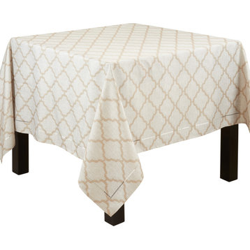 Tablecloth With Laser-Cut Hemstitch Design,Taupe, 70"x70"