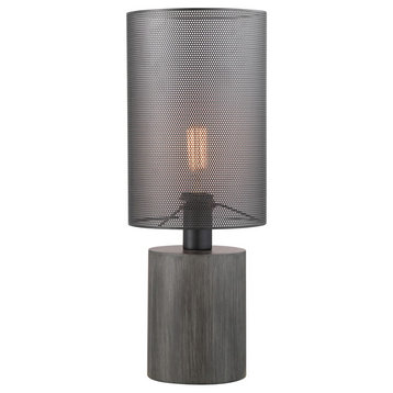 Compton Table Lamp, Grey Wood With Black Metal Shade