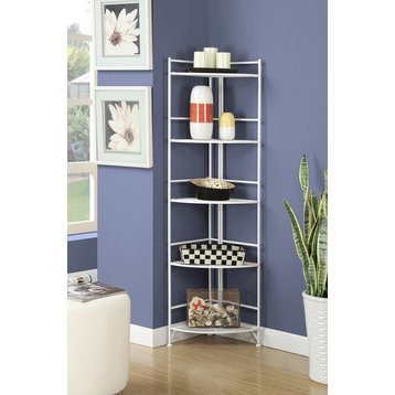 Convenience Concepts Xtra Storage Five-Tier Folding Corner Shelf in White Metal