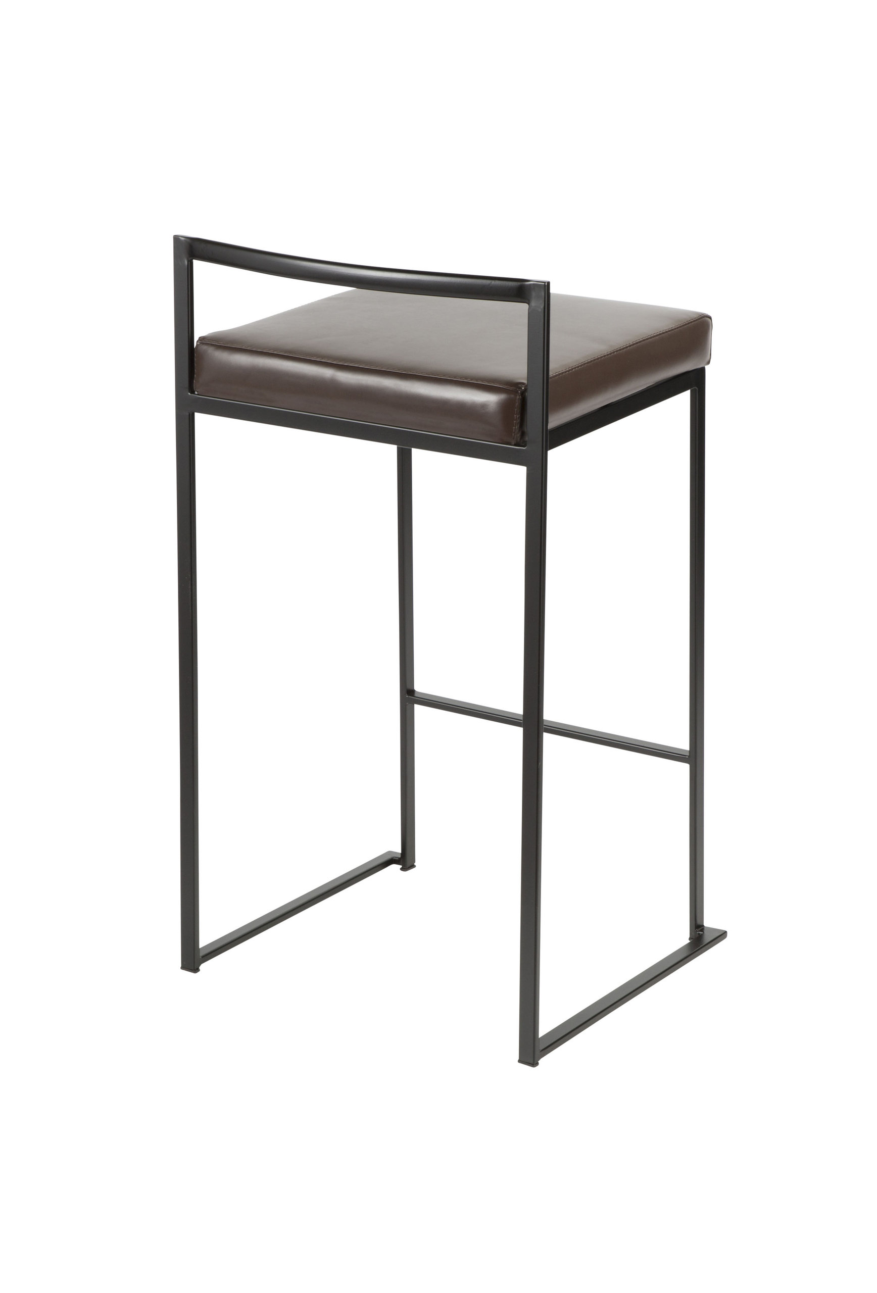 LumiSource Fuji Counter Stool Set of 2, Brown Faux Leather Cushion, Black Frame