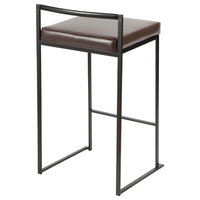 LumiSource Fuji Counter Stool Set of 2, Brown Faux Leather Cushion, Black Frame