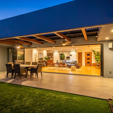 Palmcroft Re-Development, Living Room & Patio Evening