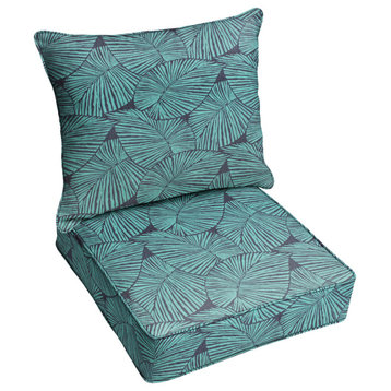 Blue Tropical Outdoor Corded Deep Seating Pillow and Cushion Set, 23x25x5