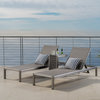GDF Studio 3-Piece Crested Bay Gray Mesh Chaise Lounge Set With End Table, Gray Wood